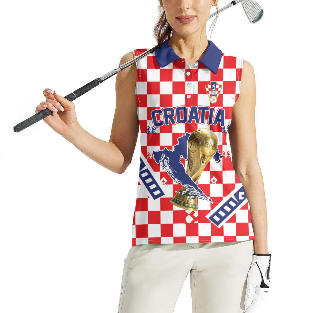 Custom World Football Croatia Women Sleeveless Polo Shirt Fearless Red Check Power
