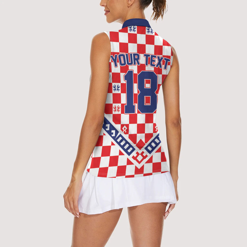 Custom World Football Croatia Women Sleeveless Polo Shirt Fearless Red Check Power