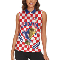 Custom World Football Croatia Women Sleeveless Polo Shirt Fearless Red Check Power