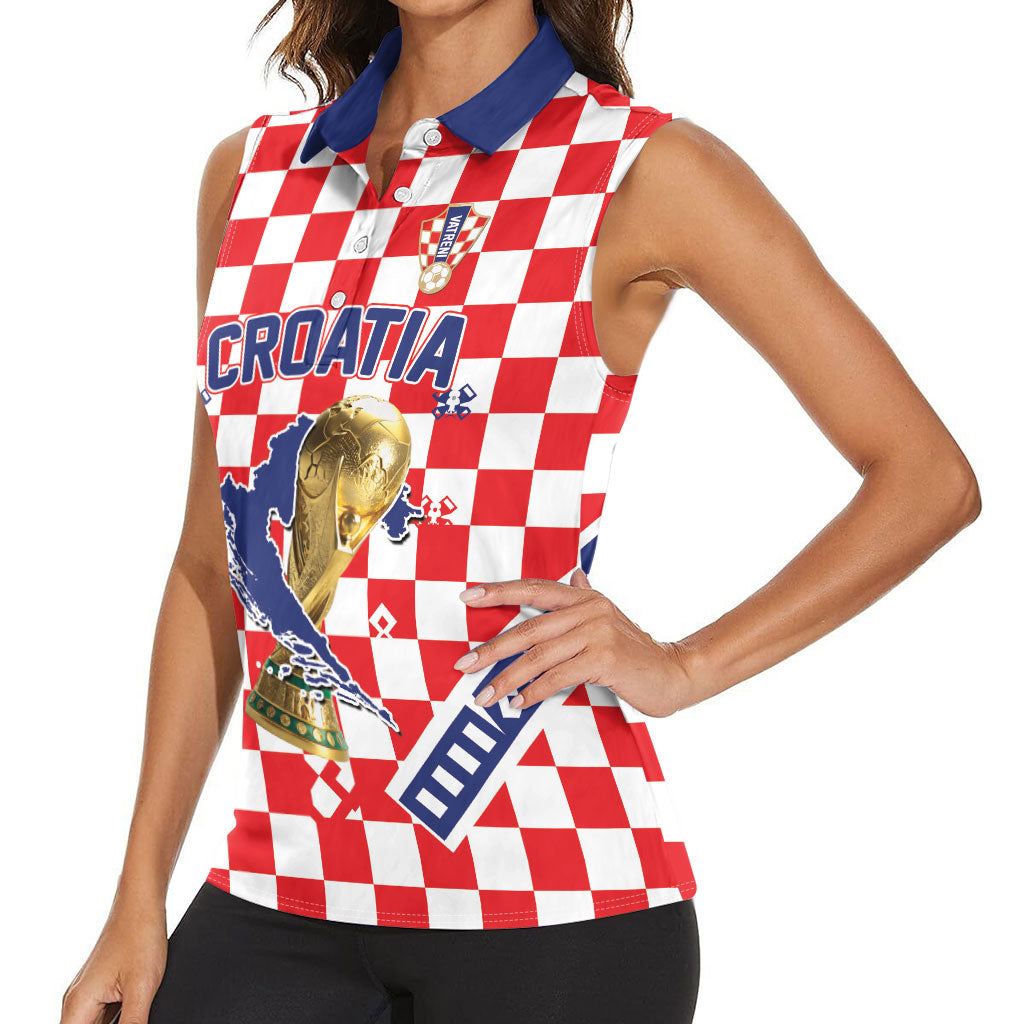 Custom World Football Croatia Women Sleeveless Polo Shirt Fearless Red Check Power
