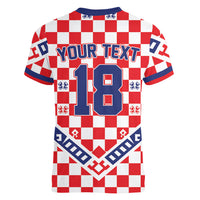 Custom World Football Croatia Women V-Neck T-Shirt Fearless Red Check Power