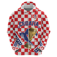 Custom World Football Croatia Zip Hoodie Fearless Red Check Power