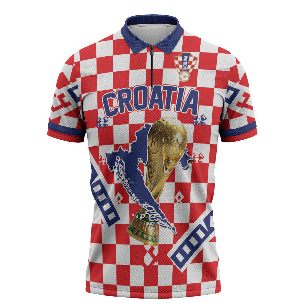 Custom World Football Croatia Zipper Polo Shirt Fearless Red Check Power