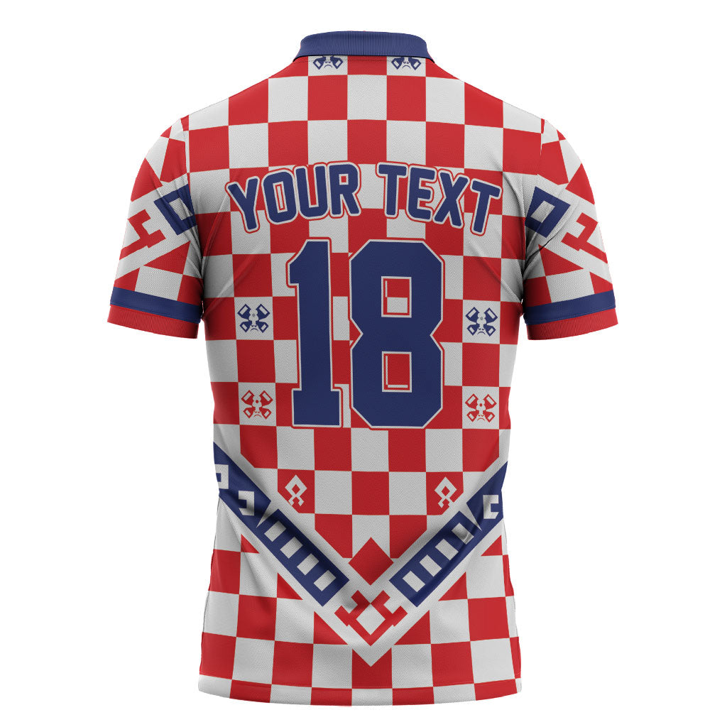 Custom World Football Croatia Zipper Polo Shirt Fearless Red Check Power