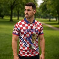 Custom World Football Croatia Zipper Polo Shirt Fearless Red Check Power