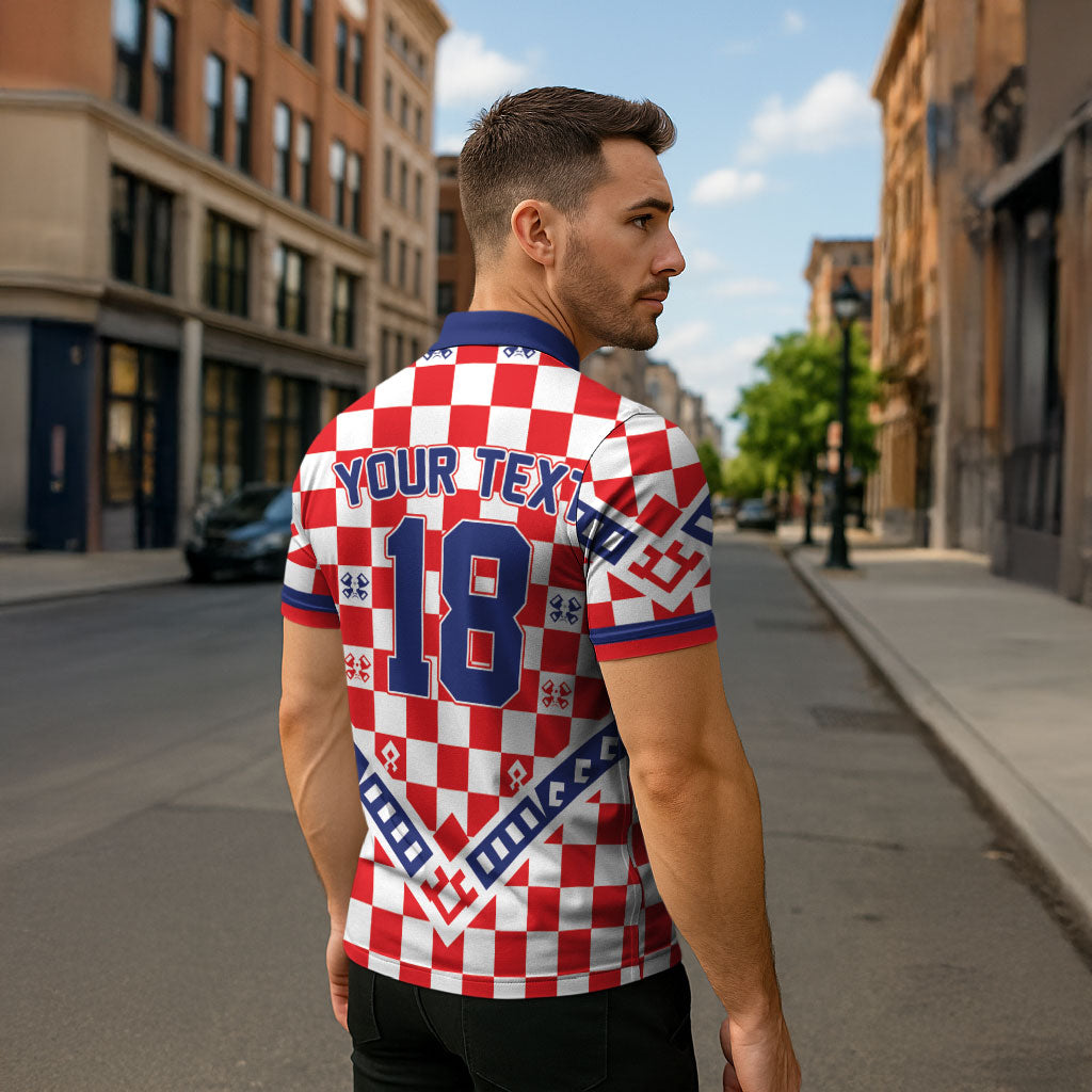 Custom World Football Croatia Zipper Polo Shirt Fearless Red Check Power