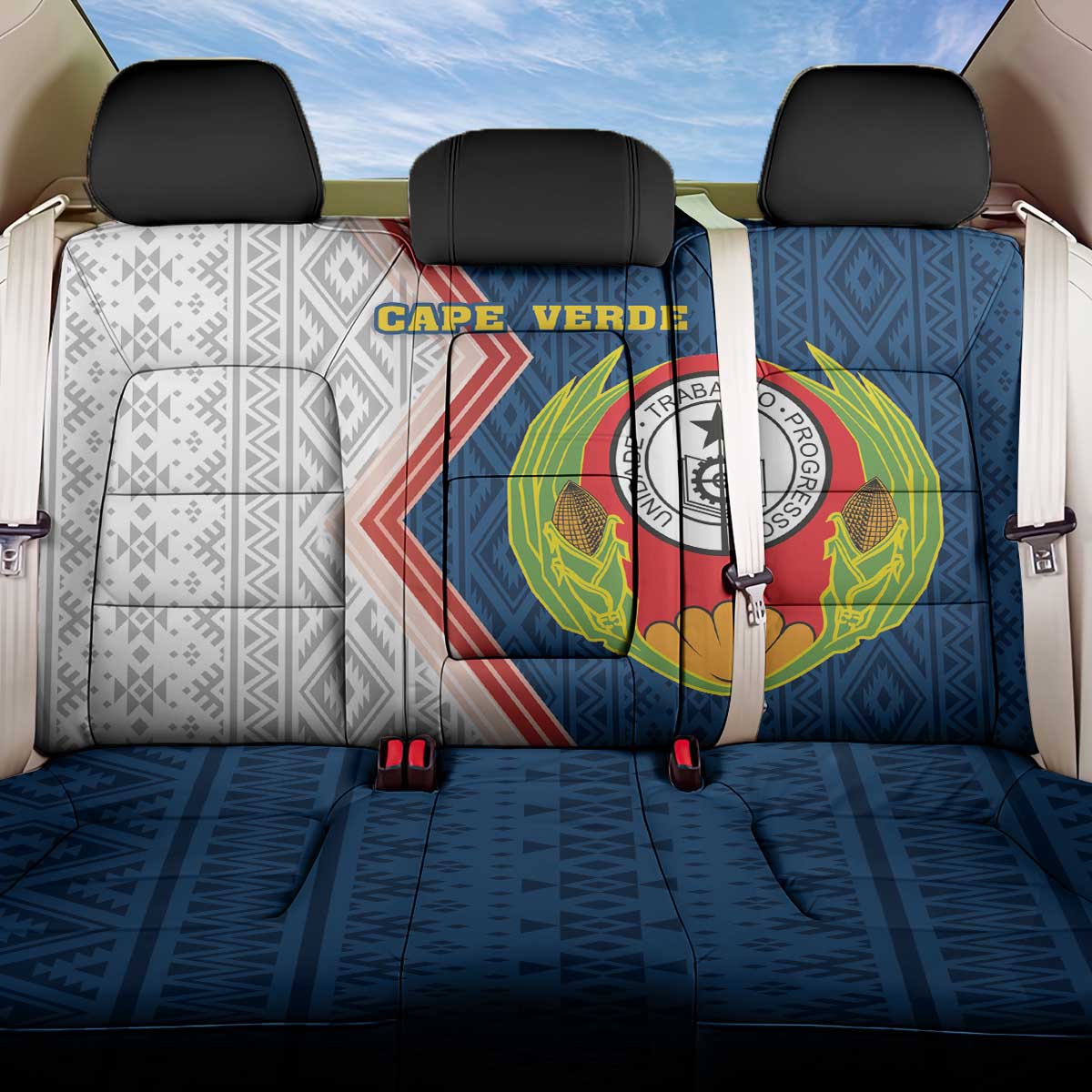 Cape Verde Back Car Seat Cover Verde Coat Of Arms And Pattern - Wonder Print Shop