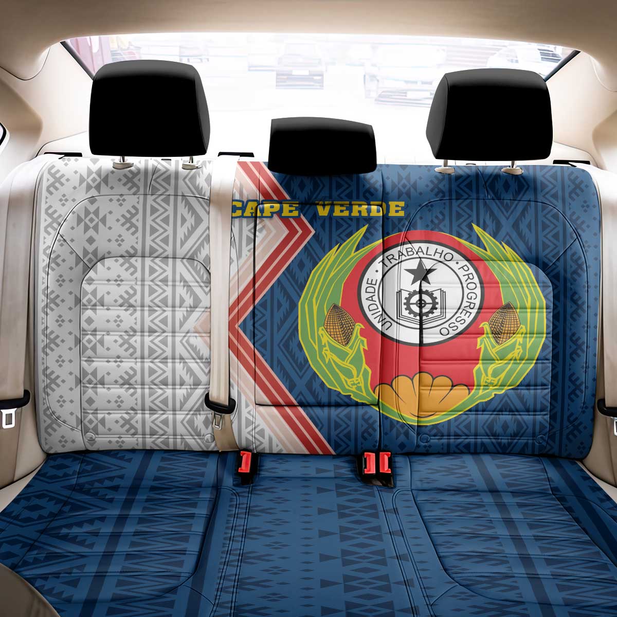 Cape Verde Back Car Seat Cover Verde Coat Of Arms And Pattern - Wonder Print Shop
