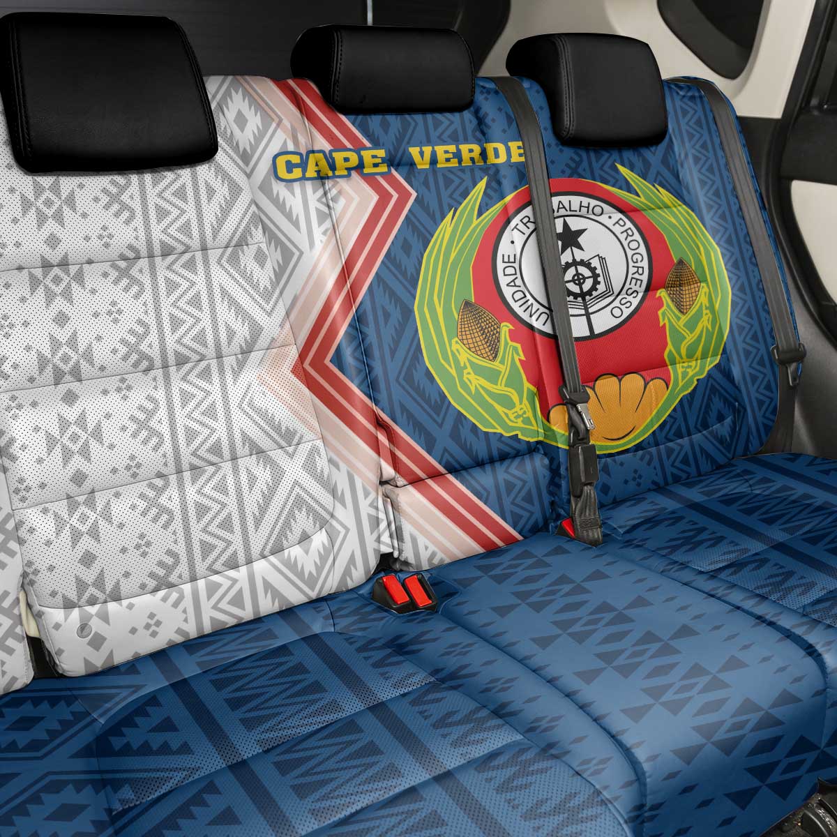 Cape Verde Back Car Seat Cover Verde Coat Of Arms And Pattern - Wonder Print Shop