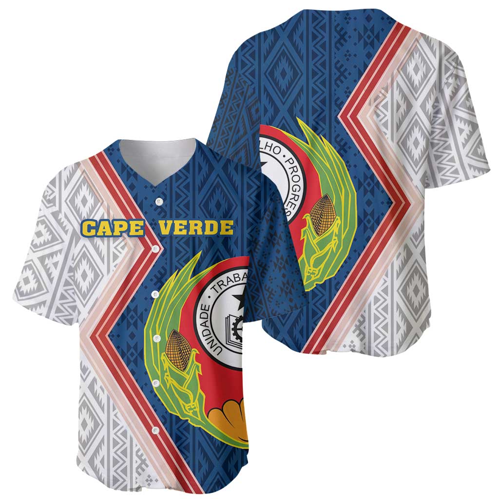 Cape Verde Baseball Jersey Verde Coat Of Arms And Pattern - Wonder Print Shop