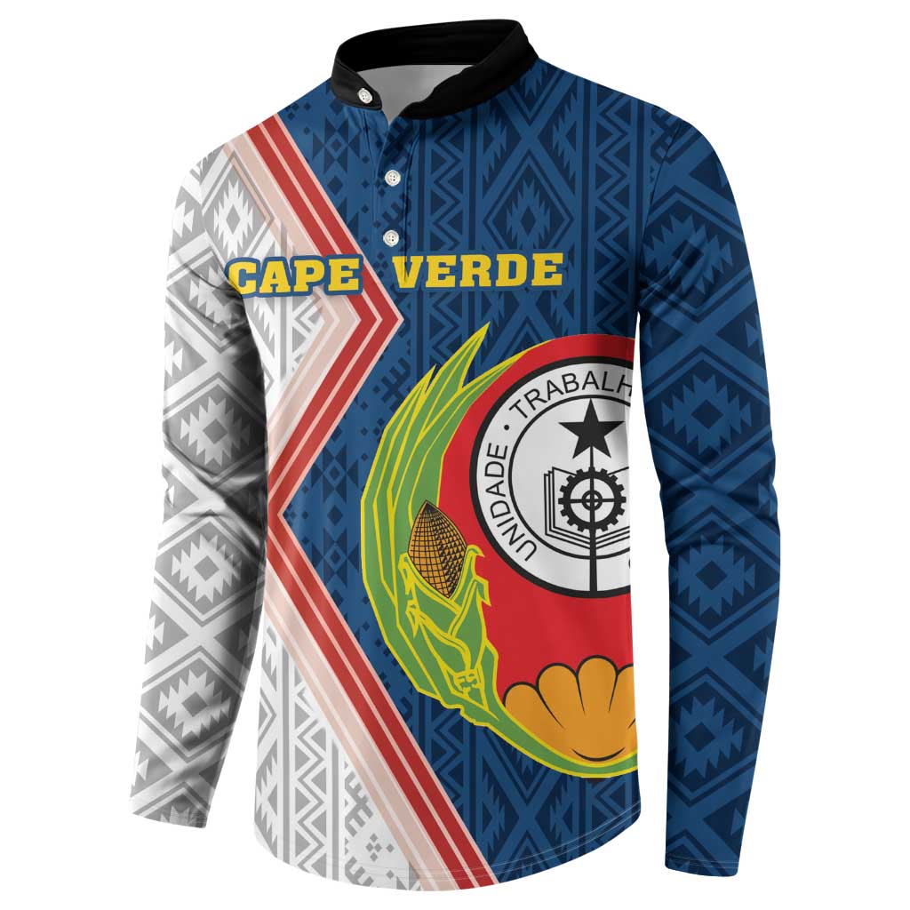 Cape Verde Button Sweatshirt Verde Coat Of Arms And Pattern - Wonder Print Shop