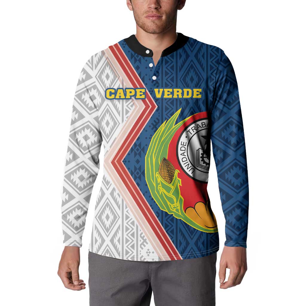 Cape Verde Button Sweatshirt Verde Coat Of Arms And Pattern - Wonder Print Shop