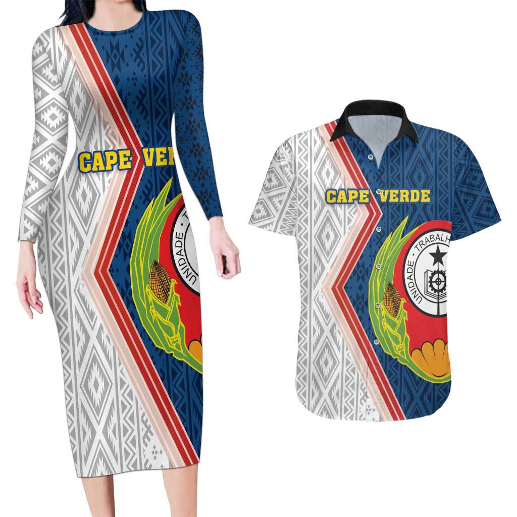 Cape Verde Couples Matching Long Sleeve Bodycon Dress and Hawaiian Shirt Verde Coat Of Arms And Pattern - Wonder Print Shop