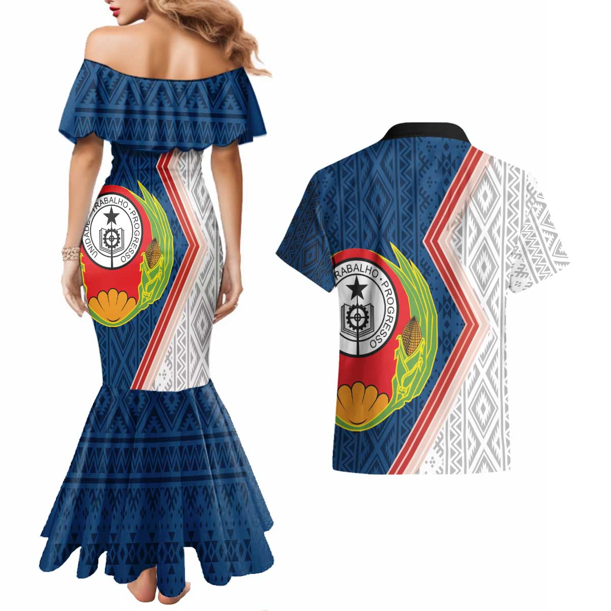 Cape Verde Couples Matching Mermaid Dress and Hawaiian Shirt Verde Coat Of Arms And Pattern - Wonder Print Shop