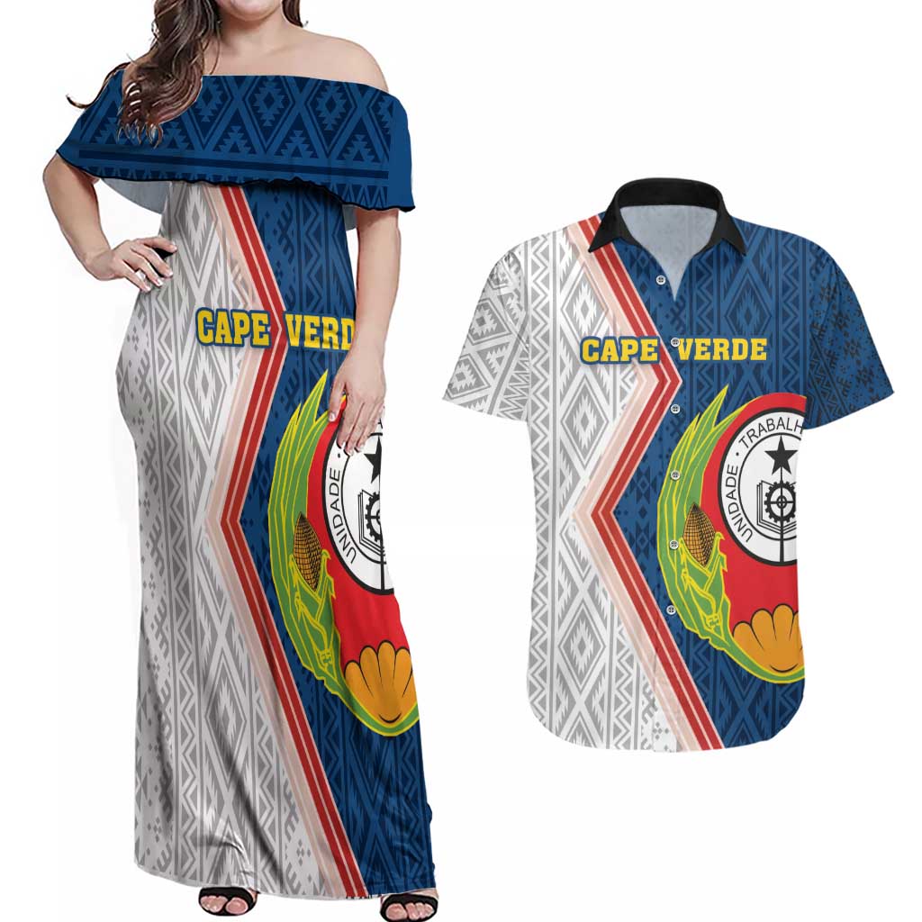 Cape Verde Couples Matching Off Shoulder Maxi Dress and Hawaiian Shirt Verde Coat Of Arms And Pattern - Wonder Print Shop