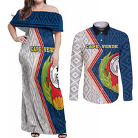 Cape Verde Couples Matching Off Shoulder Maxi Dress and Long Sleeve Button Shirt Verde Coat Of Arms And Pattern - Wonder Print Shop