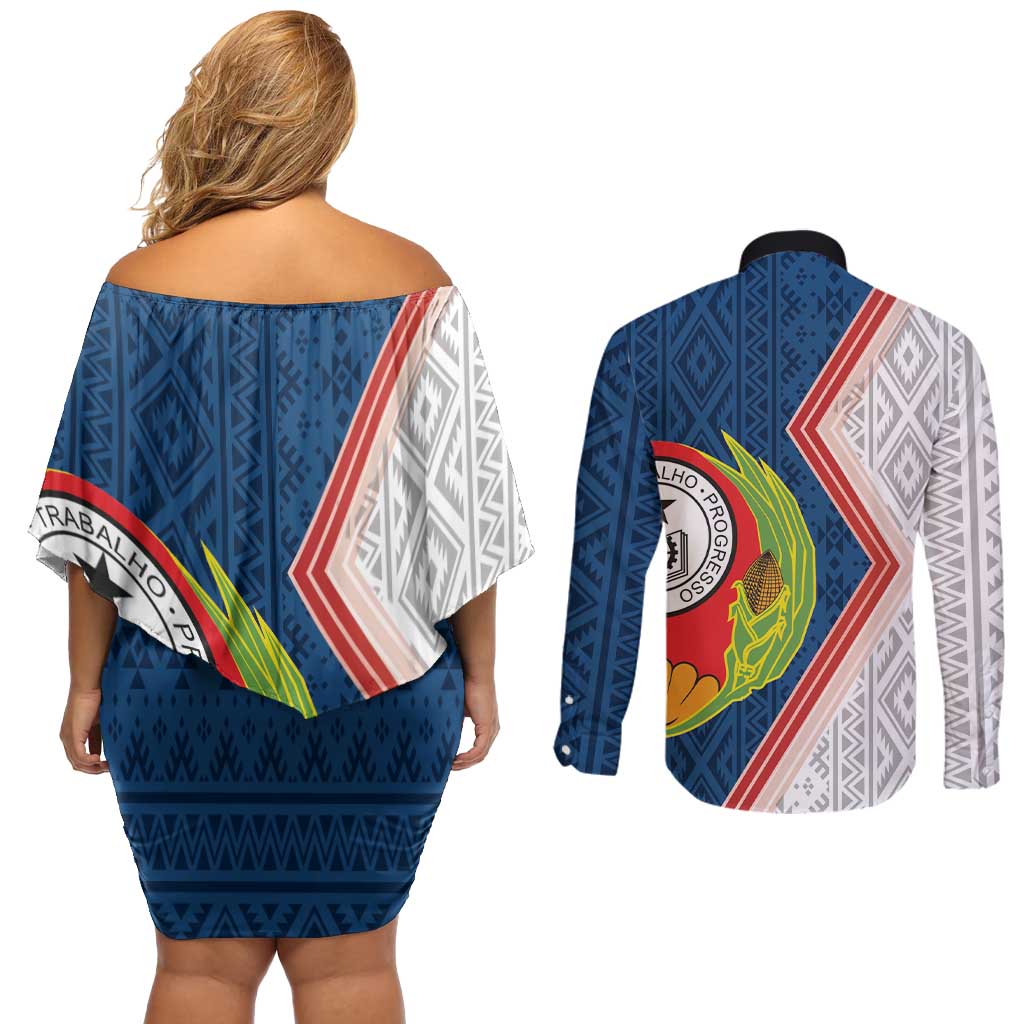 Cape Verde Couples Matching Off Shoulder Short Dress and Long Sleeve Button Shirt Verde Coat Of Arms And Pattern - Wonder Print Shop