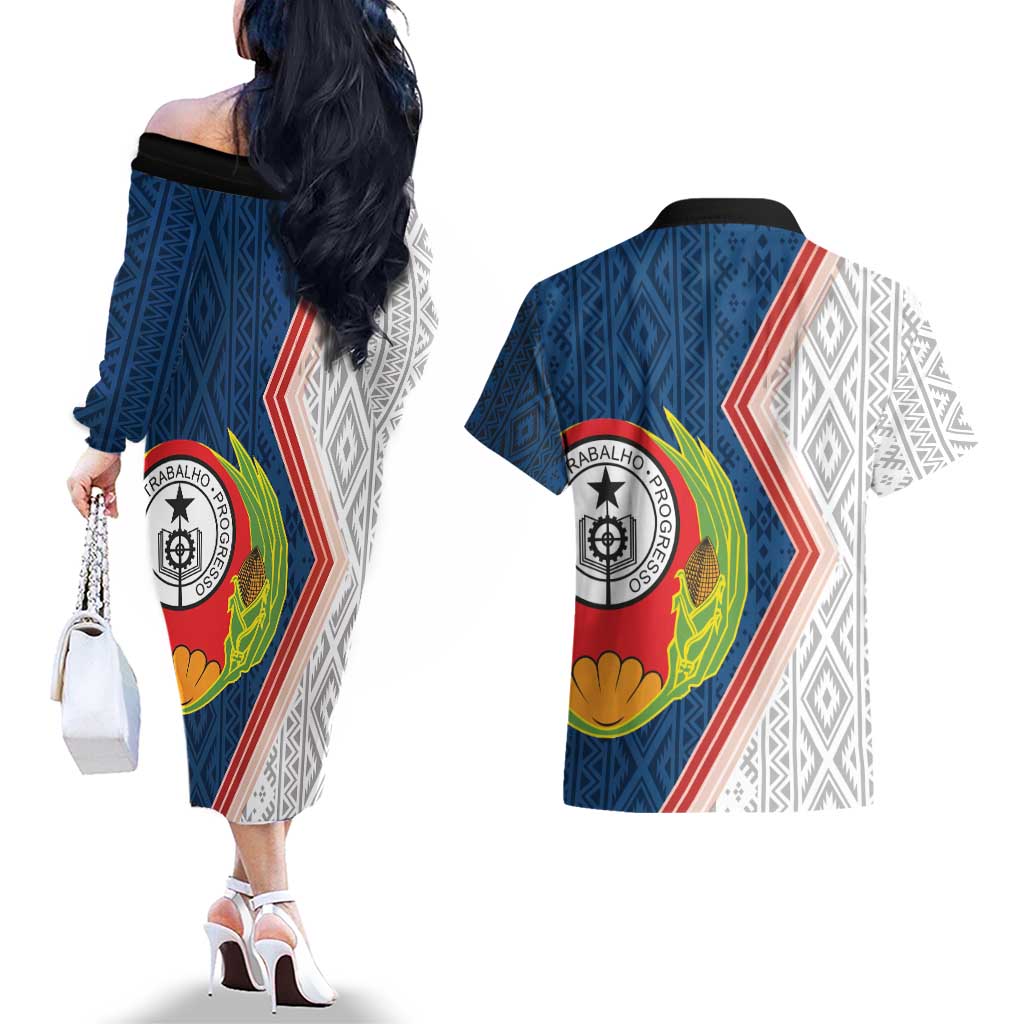 Cape Verde Couples Matching Off The Shoulder Long Sleeve Dress and Hawaiian Shirt Verde Coat Of Arms And Pattern - Wonder Print Shop