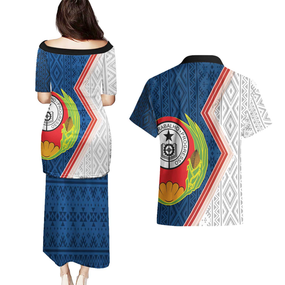 Cape Verde Couples Matching Puletasi and Hawaiian Shirt Verde Coat Of Arms And Pattern - Wonder Print Shop