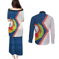 Cape Verde Couples Matching Puletasi and Long Sleeve Button Shirt Verde Coat Of Arms And Pattern - Wonder Print Shop