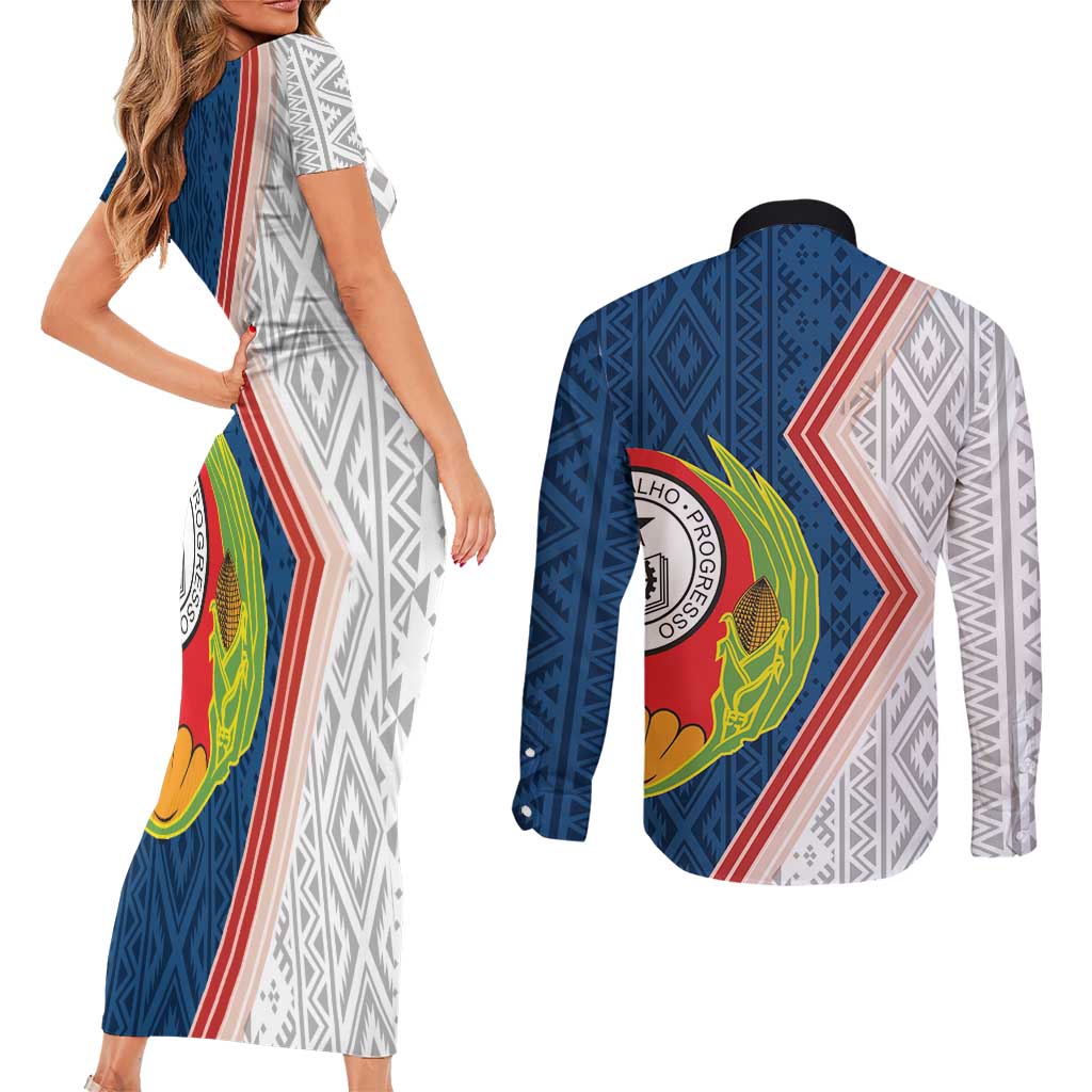 Cape Verde Couples Matching Short Sleeve Bodycon Dress and Long Sleeve Button Shirt Verde Coat Of Arms And Pattern - Wonder Print Shop