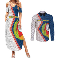 Cape Verde Couples Matching Summer Maxi Dress and Long Sleeve Button Shirt Verde Coat Of Arms And Pattern - Wonder Print Shop