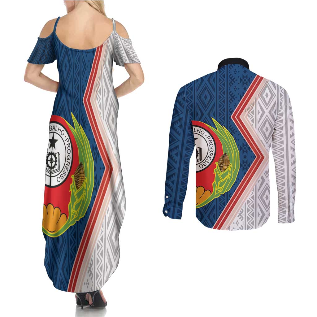 Cape Verde Couples Matching Summer Maxi Dress and Long Sleeve Button Shirt Verde Coat Of Arms And Pattern - Wonder Print Shop