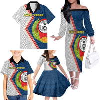 Cape Verde Family Matching Off The Shoulder Long Sleeve Dress and Hawaiian Shirt Verde Coat Of Arms And Pattern - Wonder Print Shop