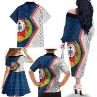 Cape Verde Family Matching Off The Shoulder Long Sleeve Dress and Hawaiian Shirt Verde Coat Of Arms And Pattern - Wonder Print Shop