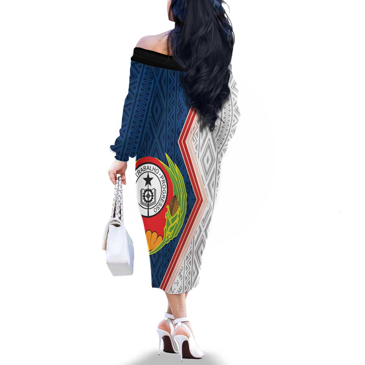 Cape Verde Family Matching Off The Shoulder Long Sleeve Dress and Hawaiian Shirt Verde Coat Of Arms And Pattern - Wonder Print Shop