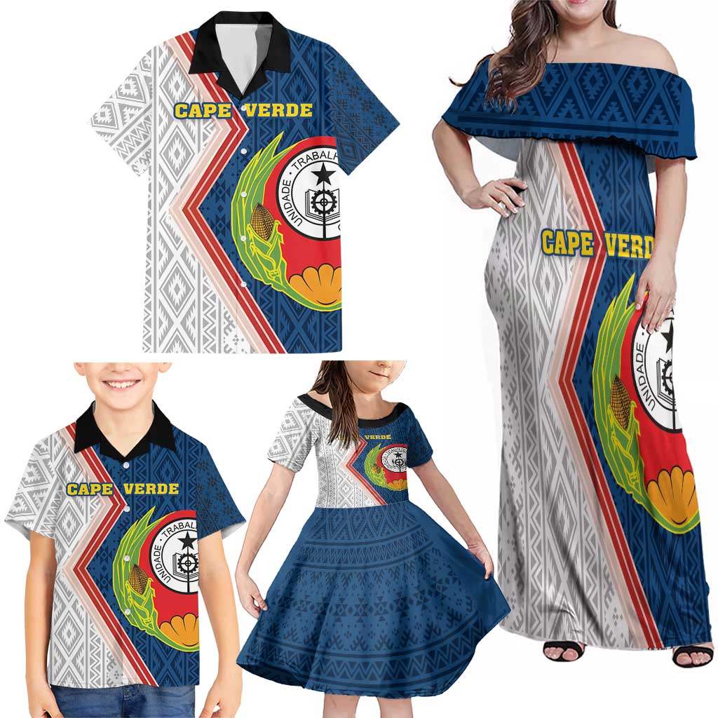 Cape Verde Family Matching Off Shoulder Maxi Dress and Hawaiian Shirt Verde Coat Of Arms And Pattern - Wonder Print Shop