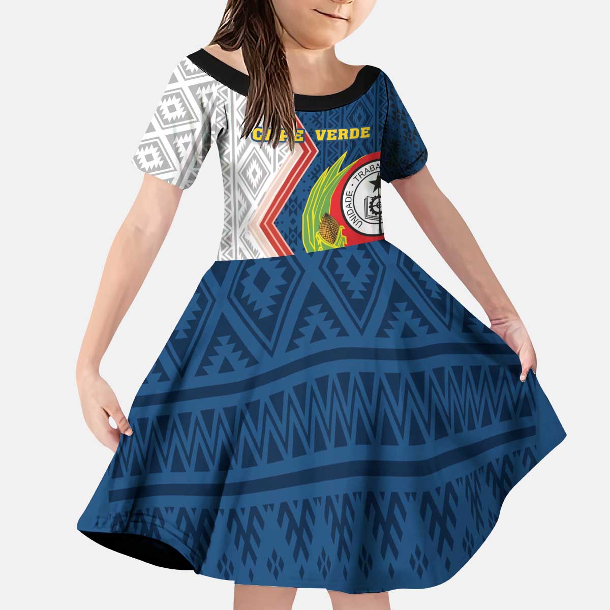 Cape Verde Kid Short Sleeve Dress Verde Coat Of Arms And Pattern - Wonder Print Shop