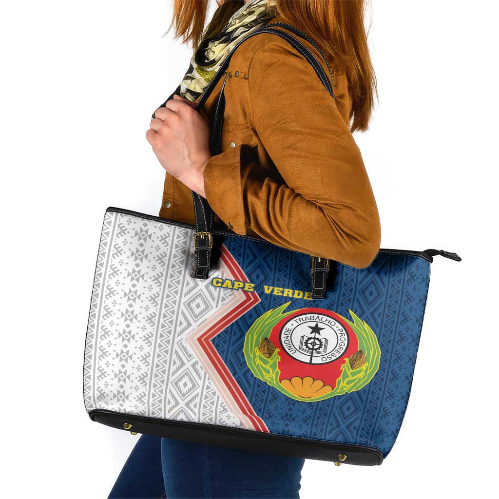 Cape Verde Leather Tote Bag Verde Coat Of Arms And Pattern - Wonder Print Shop