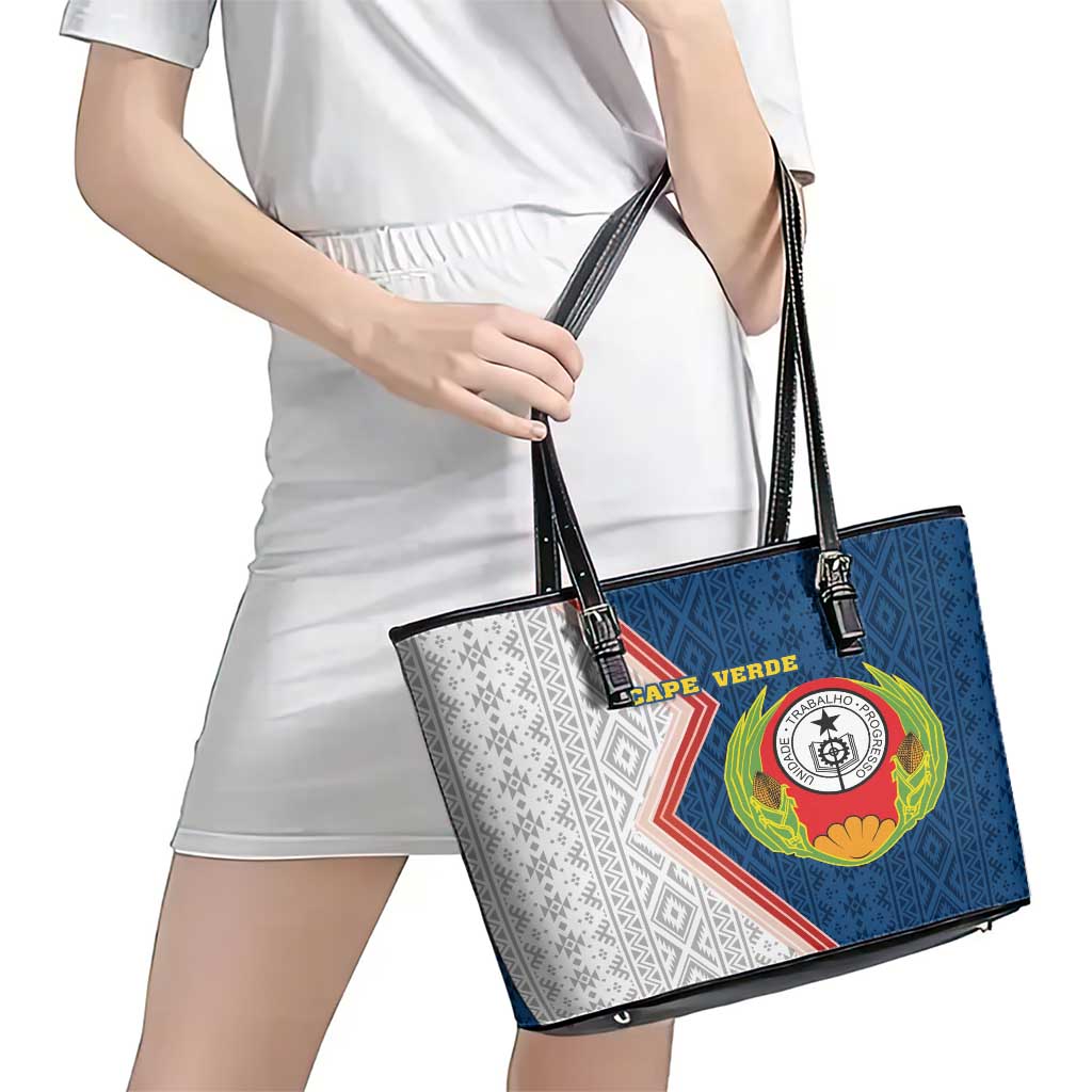 Cape Verde Leather Tote Bag Verde Coat Of Arms And Pattern - Wonder Print Shop