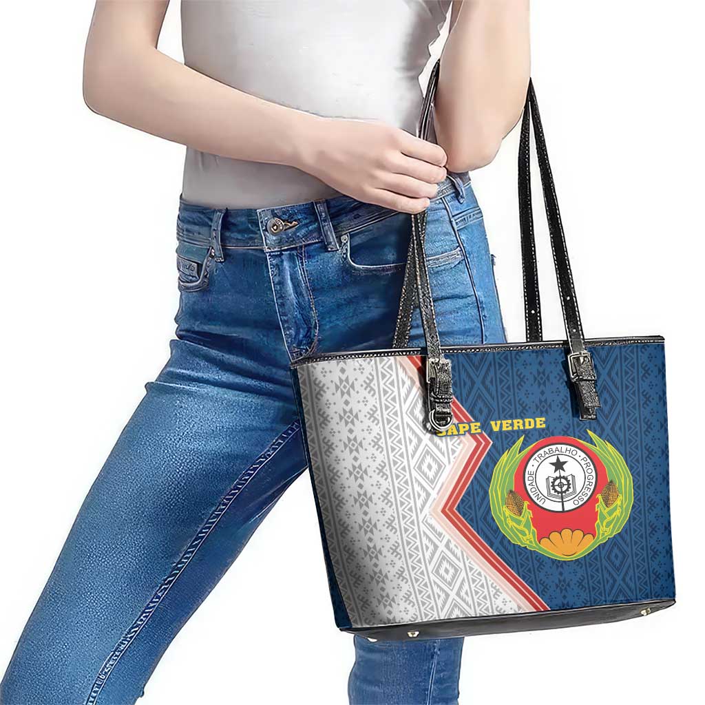 Cape Verde Leather Tote Bag Verde Coat Of Arms And Pattern - Wonder Print Shop