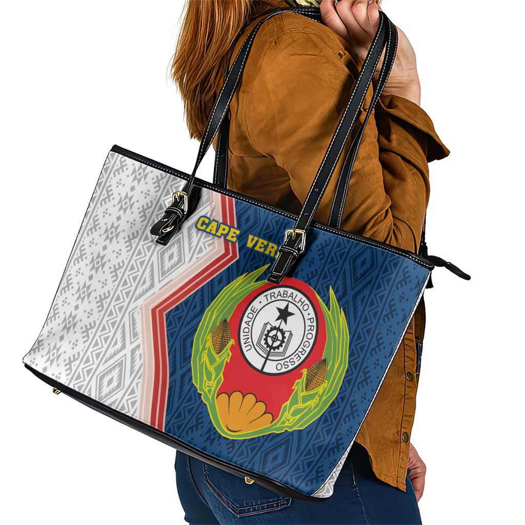 Cape Verde Leather Tote Bag Verde Coat Of Arms And Pattern - Wonder Print Shop