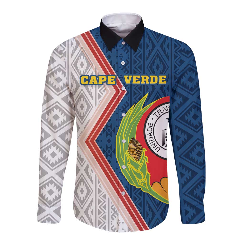 Cape Verde Long Sleeve Button Shirt Verde Coat Of Arms And Pattern - Wonder Print Shop