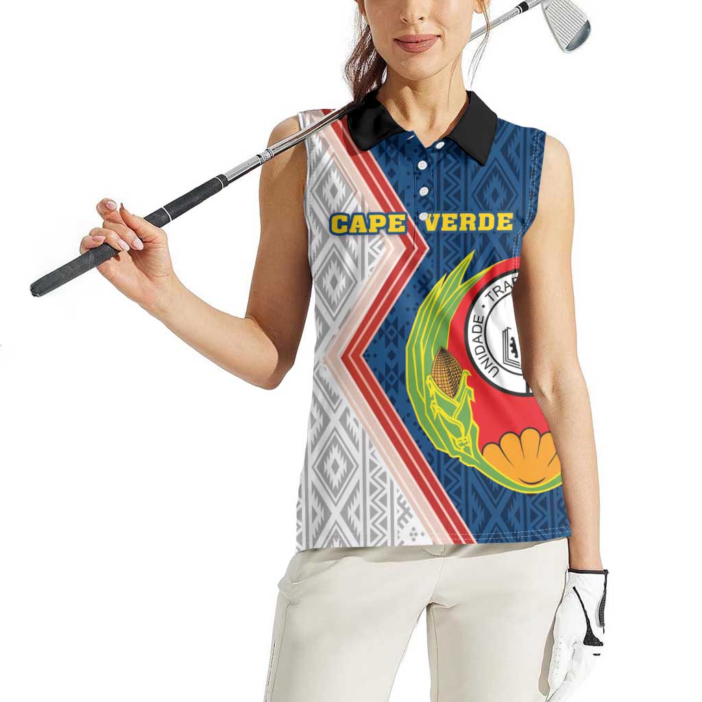 Cape Verde Women Sleeveless Polo Shirt Verde Coat Of Arms And Pattern - Wonder Print Shop