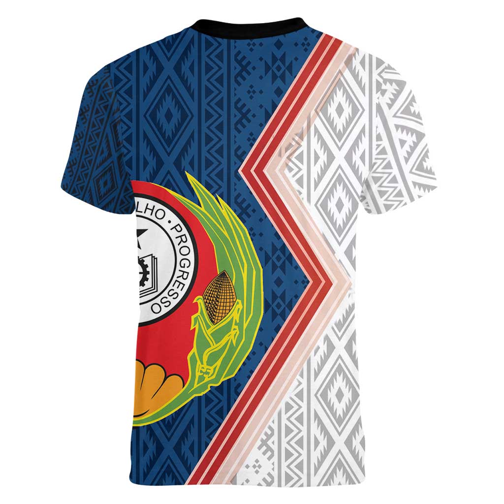 Cape Verde Women V-Neck T-Shirt Verde Coat Of Arms And Pattern - Wonder Print Shop