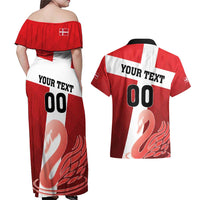 Custom Denmark Football Couples Matching Off Shoulder Maxi Dress and Hawaiian Shirt Mute Swan - Wonder Print Shop