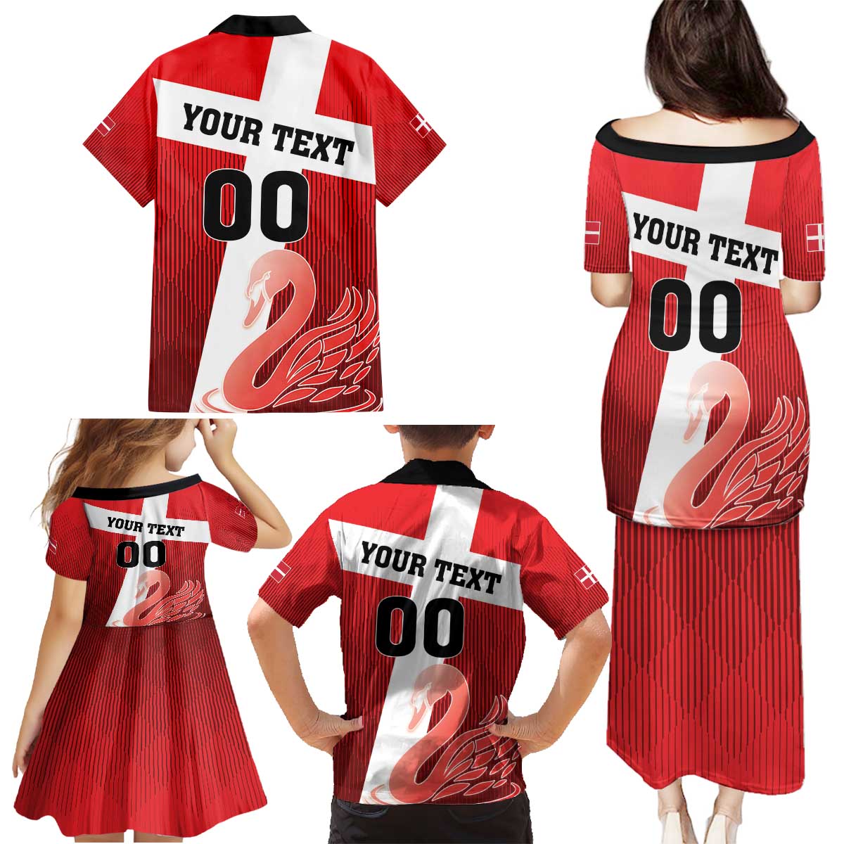 Custom Denmark Football Family Matching Puletasi and Hawaiian Shirt Mute Swan - Wonder Print Shop