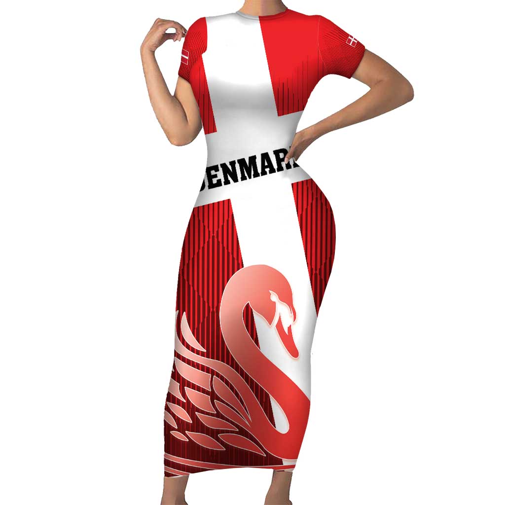 Custom Denmark Football Short Sleeve Bodycon Dress Mute Swan - Wonder Print Shop