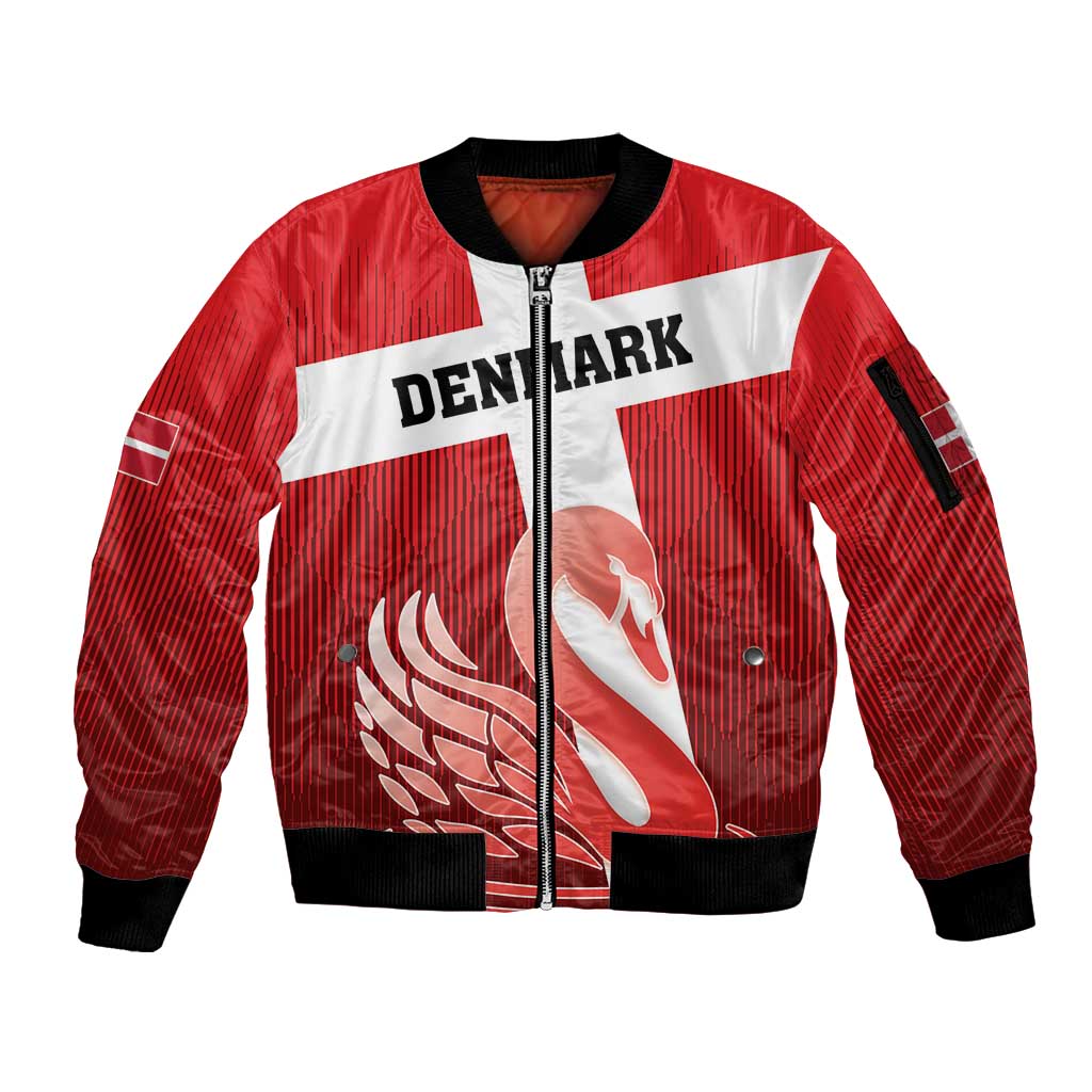 Custom Denmark Football Sleeve Zip Bomber Jacket Mute Swan - Wonder Print Shop