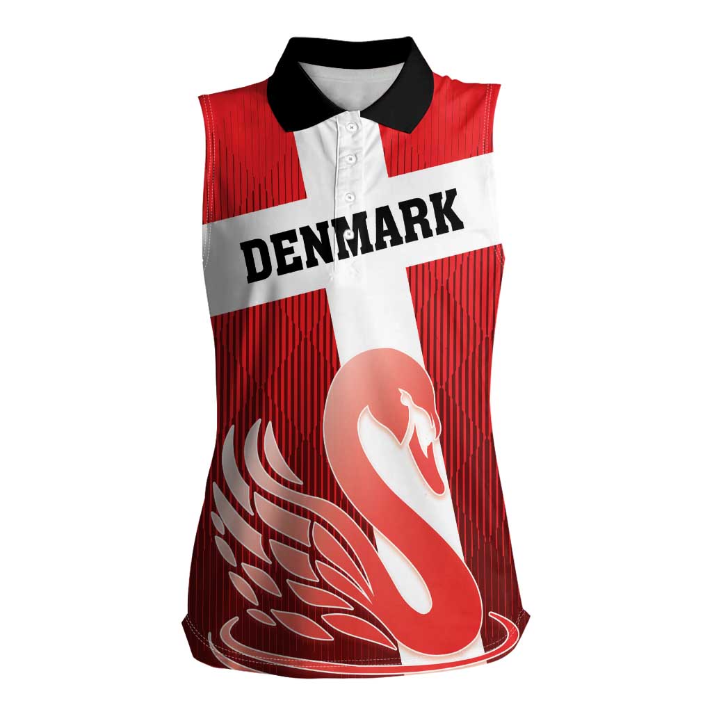 Custom Denmark Football Women Sleeveless Polo Shirt Mute Swan - Wonder Print Shop