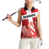 Custom Denmark Football Women Sleeveless Polo Shirt Mute Swan - Wonder Print Shop