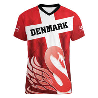 Custom Denmark Football Women V-Neck T-Shirt Mute Swan - Wonder Print Shop