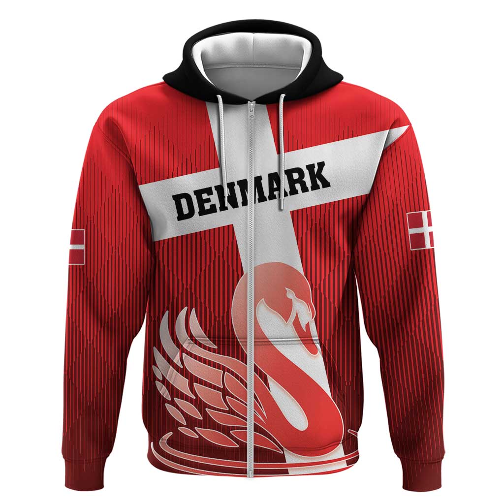 Custom Denmark Football Zip Hoodie Mute Swan - Wonder Print Shop