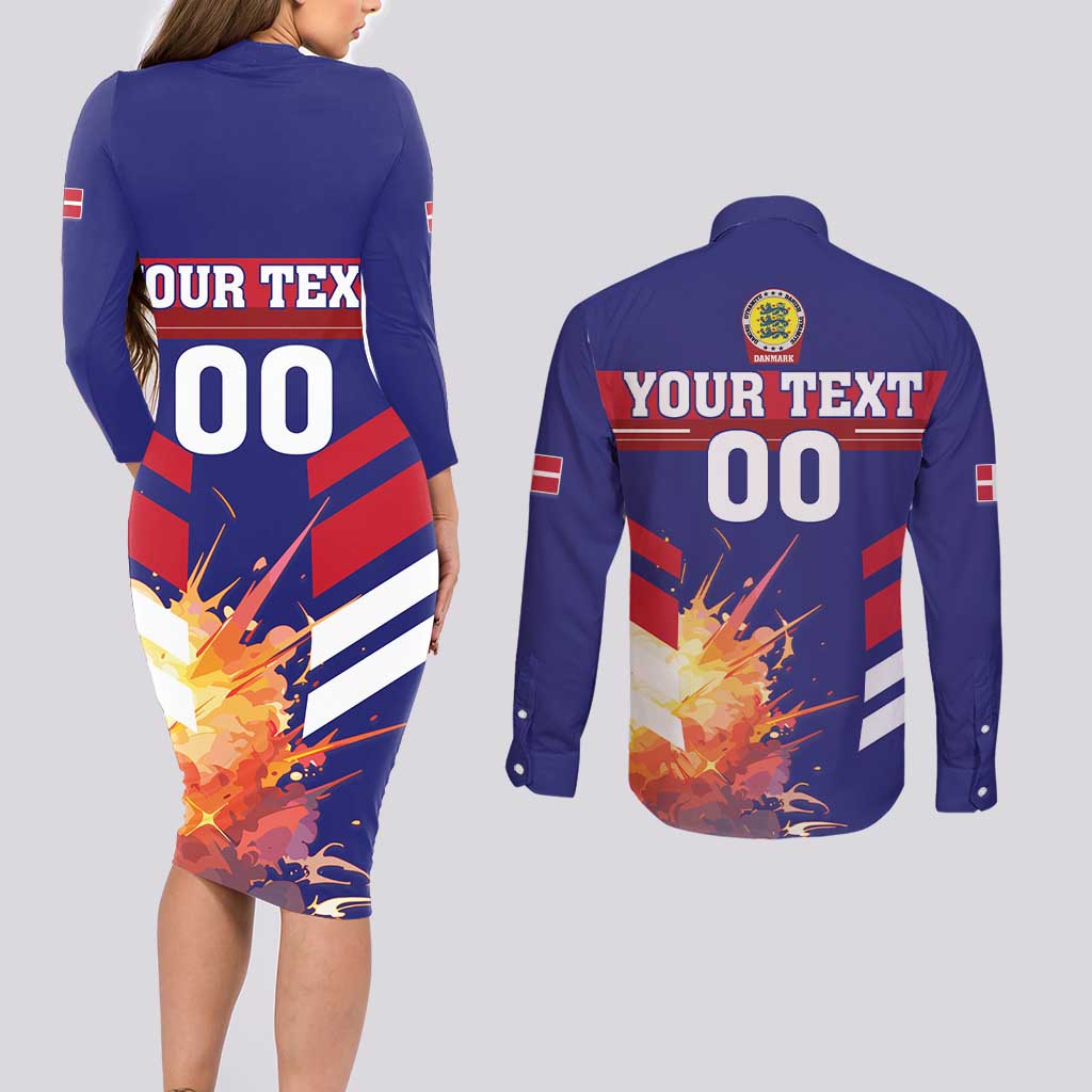 Custom Denmark Football Couples Matching Long Sleeve Bodycon Dress and Long Sleeve Button Shirt Come On Danish Dynamite - Wonder Print Shop