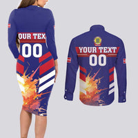 Custom Denmark Football Couples Matching Long Sleeve Bodycon Dress and Long Sleeve Button Shirt Come On Danish Dynamite - Wonder Print Shop