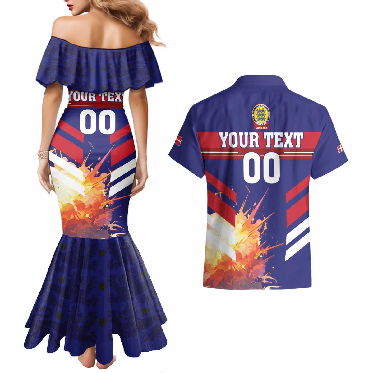 Custom Denmark Football Couples Matching Mermaid Dress and Hawaiian Shirt Come On Danish Dynamite - Wonder Print Shop